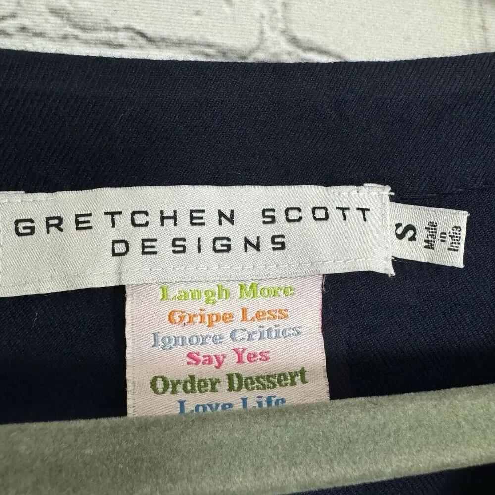 Gretchen Scott Designs Embroidered Split Neck Tunic Dress Womens S in Navy Pink